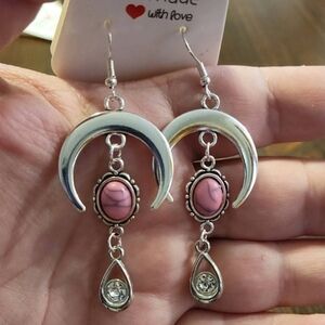 Gothic Earrings Dangle Pink Gem Silver Hypoallergenic Handmade Goth